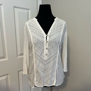 Democracy Relaxed Fit White Embroidered Blouse Large